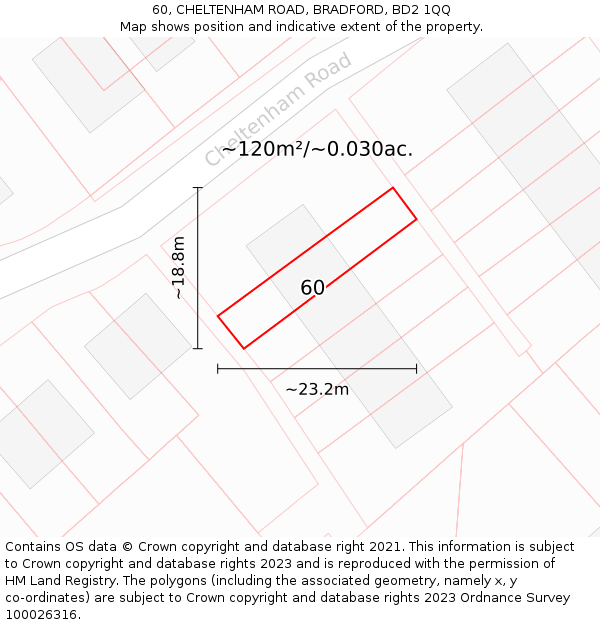 60, CHELTENHAM ROAD, BRADFORD, BD2 1QQ: Plot and title map