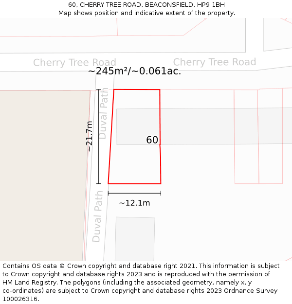 60, CHERRY TREE ROAD, BEACONSFIELD, HP9 1BH: Plot and title map