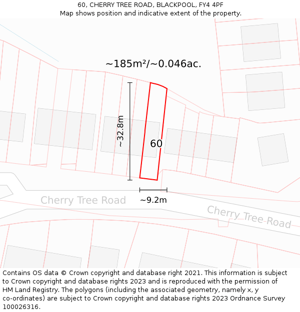 60, CHERRY TREE ROAD, BLACKPOOL, FY4 4PF: Plot and title map