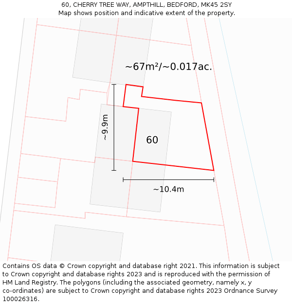 60, CHERRY TREE WAY, AMPTHILL, BEDFORD, MK45 2SY: Plot and title map