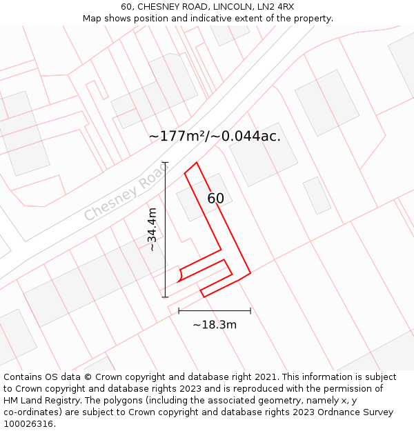 60, CHESNEY ROAD, LINCOLN, LN2 4RX: Plot and title map