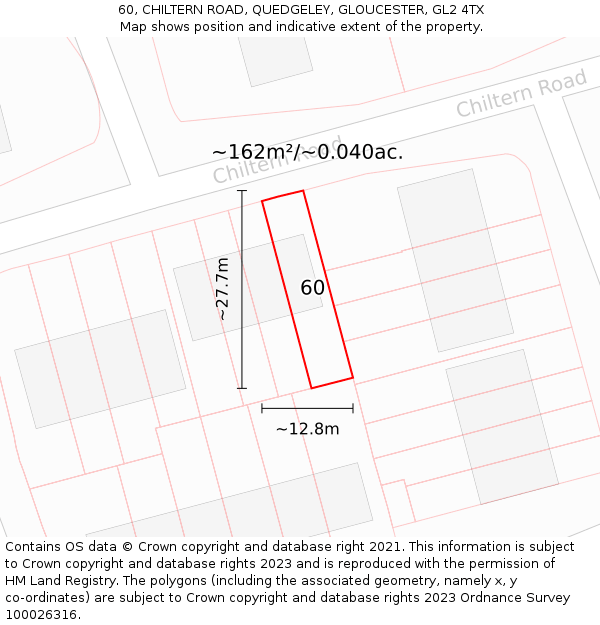 60, CHILTERN ROAD, QUEDGELEY, GLOUCESTER, GL2 4TX: Plot and title map