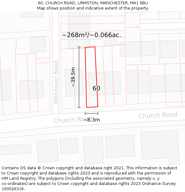 60, CHURCH ROAD, URMSTON, MANCHESTER, M41 9BU: Plot and title map