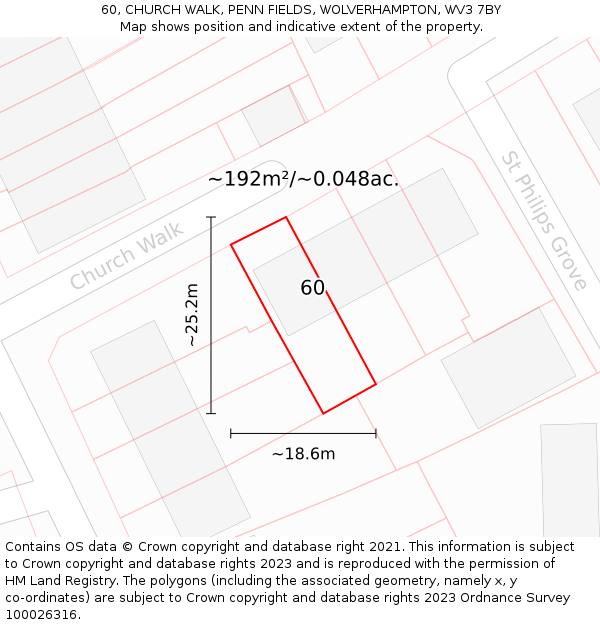 60, CHURCH WALK, PENN FIELDS, WOLVERHAMPTON, WV3 7BY: Plot and title map