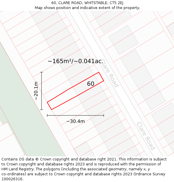 60, CLARE ROAD, WHITSTABLE, CT5 2EJ: Plot and title map