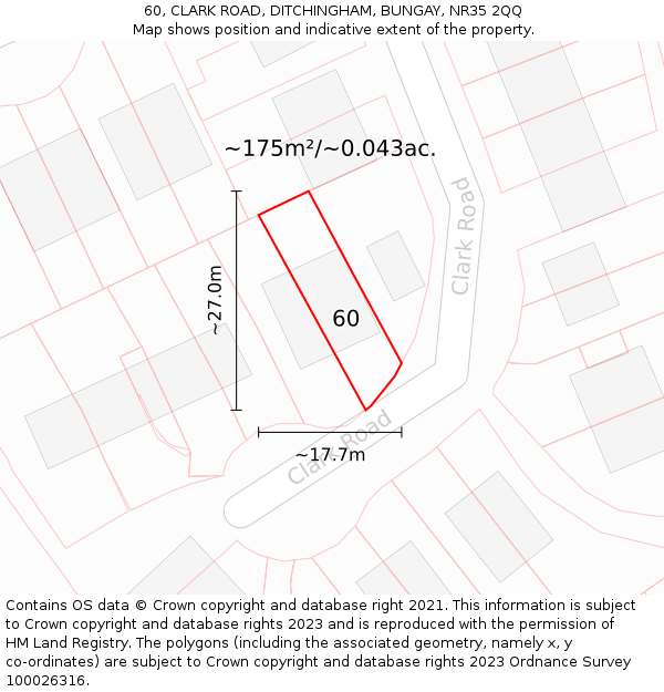 60, CLARK ROAD, DITCHINGHAM, BUNGAY, NR35 2QQ: Plot and title map