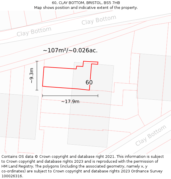 60, CLAY BOTTOM, BRISTOL, BS5 7HB: Plot and title map
