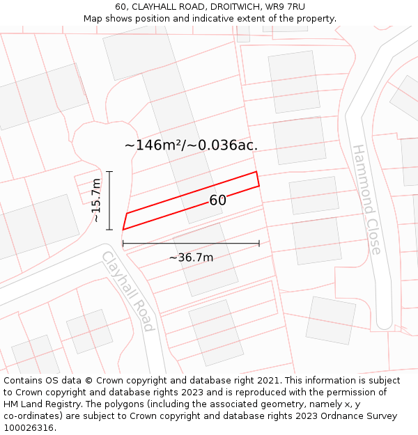 60, CLAYHALL ROAD, DROITWICH, WR9 7RU: Plot and title map