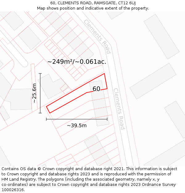 60, CLEMENTS ROAD, RAMSGATE, CT12 6UJ: Plot and title map