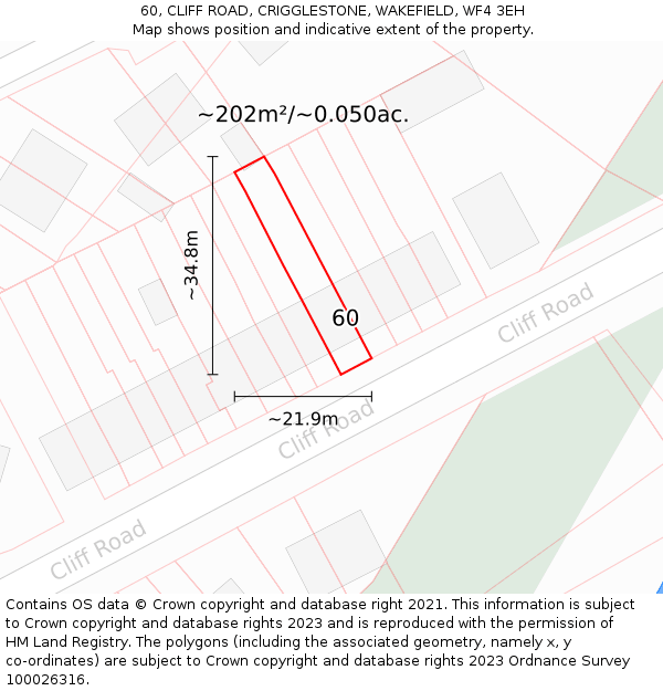 60, CLIFF ROAD, CRIGGLESTONE, WAKEFIELD, WF4 3EH: Plot and title map