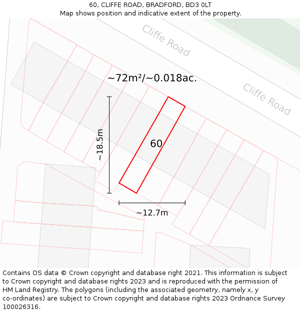 60, CLIFFE ROAD, BRADFORD, BD3 0LT: Plot and title map