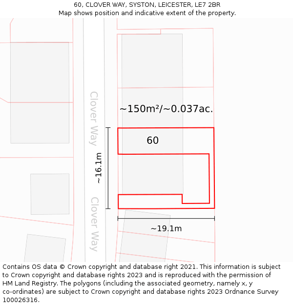 60, CLOVER WAY, SYSTON, LEICESTER, LE7 2BR: Plot and title map