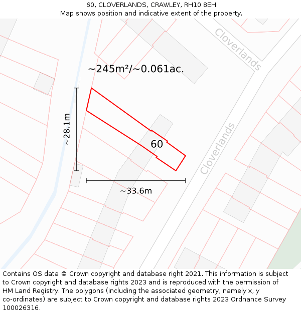 60, CLOVERLANDS, CRAWLEY, RH10 8EH: Plot and title map