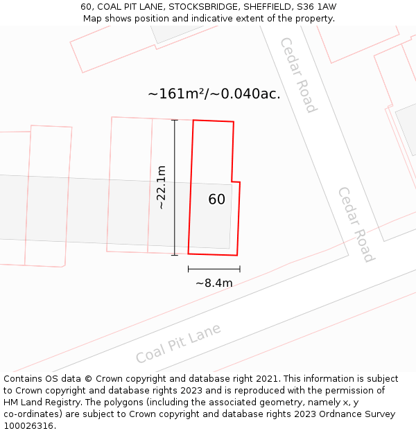 60, COAL PIT LANE, STOCKSBRIDGE, SHEFFIELD, S36 1AW: Plot and title map