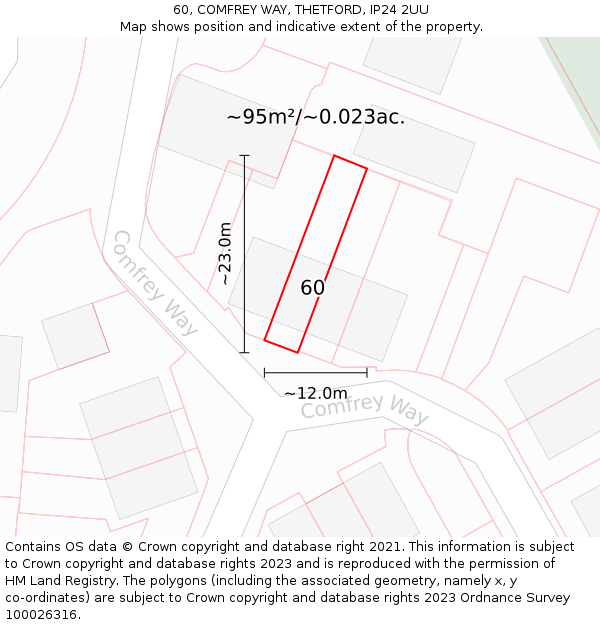 60, COMFREY WAY, THETFORD, IP24 2UU: Plot and title map