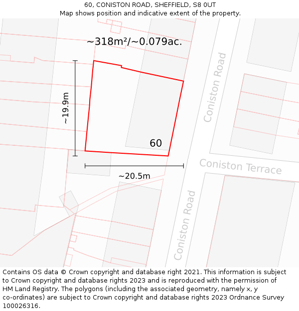 60, CONISTON ROAD, SHEFFIELD, S8 0UT: Plot and title map