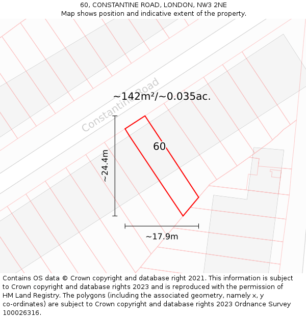 60, CONSTANTINE ROAD, LONDON, NW3 2NE: Plot and title map