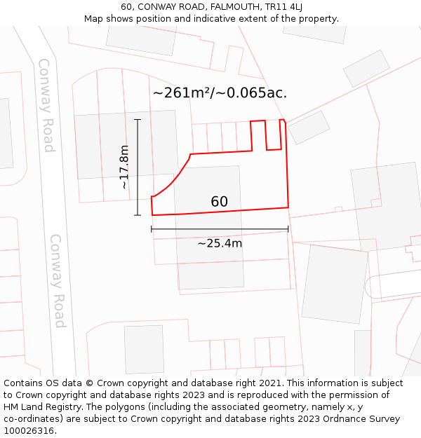 60, CONWAY ROAD, FALMOUTH, TR11 4LJ: Plot and title map