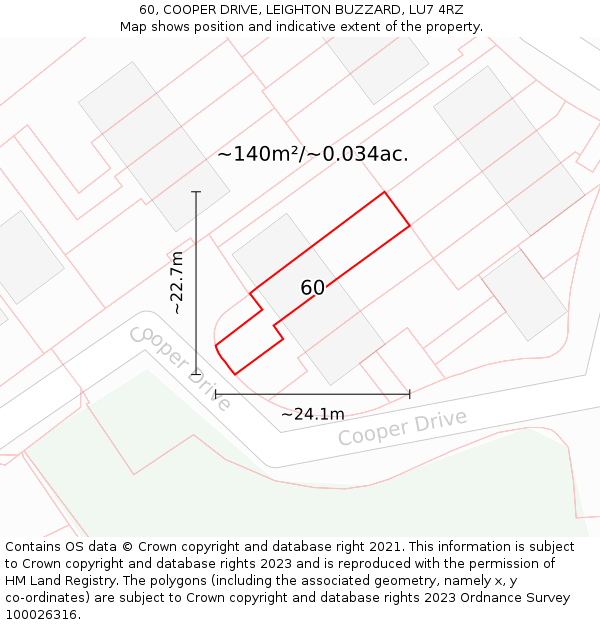 60, COOPER DRIVE, LEIGHTON BUZZARD, LU7 4RZ: Plot and title map