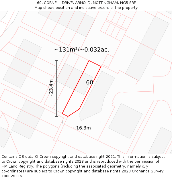 60, CORNELL DRIVE, ARNOLD, NOTTINGHAM, NG5 8RF: Plot and title map
