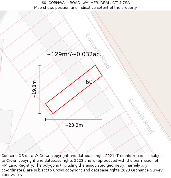 60, CORNWALL ROAD, WALMER, DEAL, CT14 7SA: Plot and title map