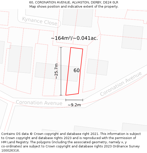 60, CORONATION AVENUE, ALVASTON, DERBY, DE24 0LR: Plot and title map