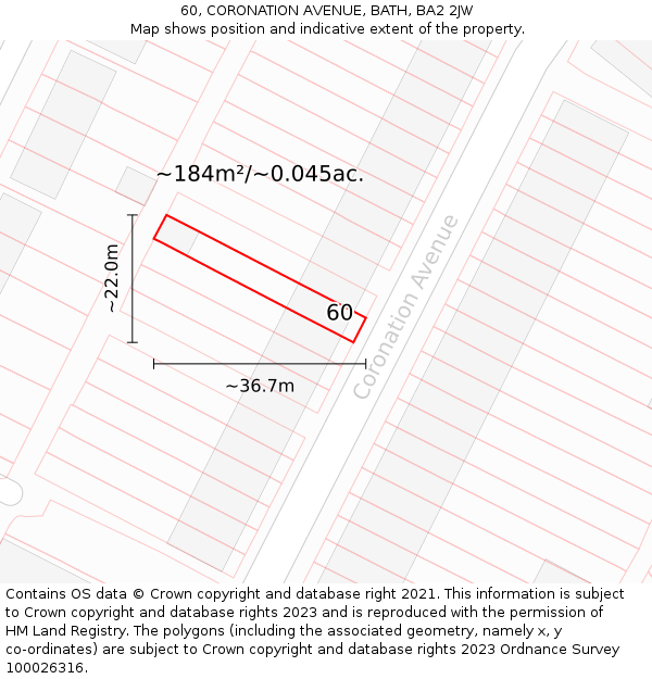 60, CORONATION AVENUE, BATH, BA2 2JW: Plot and title map