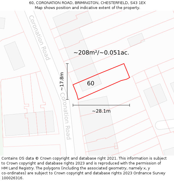 60, CORONATION ROAD, BRIMINGTON, CHESTERFIELD, S43 1EX: Plot and title map
