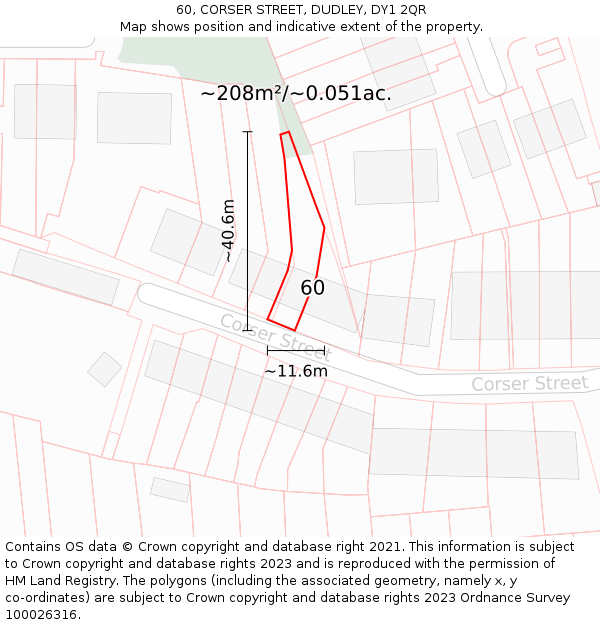 60, CORSER STREET, DUDLEY, DY1 2QR: Plot and title map