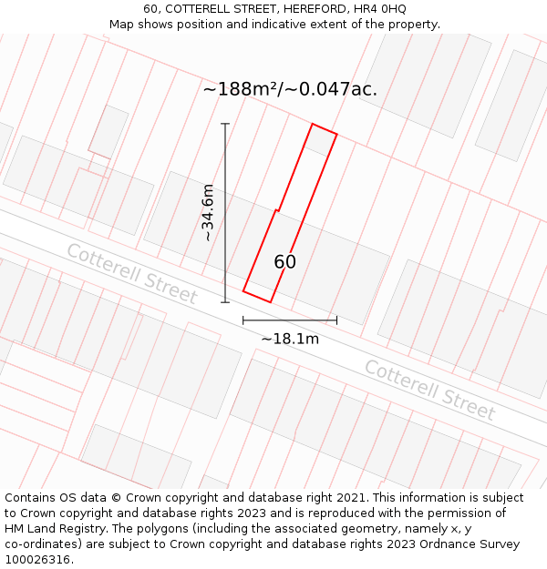 60, COTTERELL STREET, HEREFORD, HR4 0HQ: Plot and title map