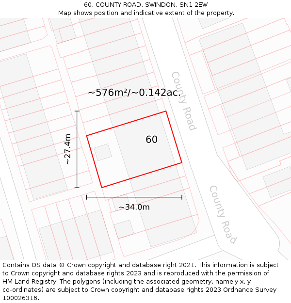 60, COUNTY ROAD, SWINDON, SN1 2EW: Plot and title map