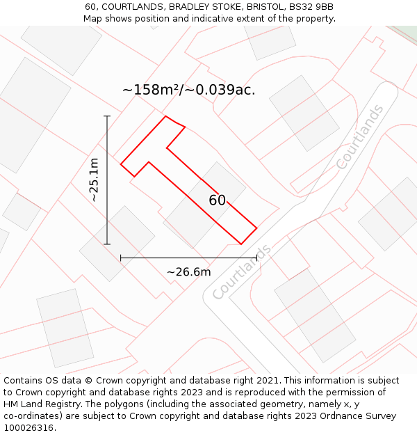 60, COURTLANDS, BRADLEY STOKE, BRISTOL, BS32 9BB: Plot and title map