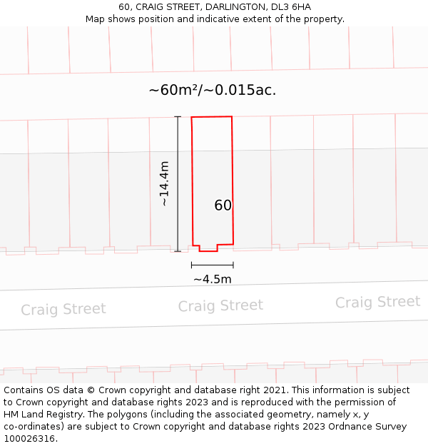 60, CRAIG STREET, DARLINGTON, DL3 6HA: Plot and title map