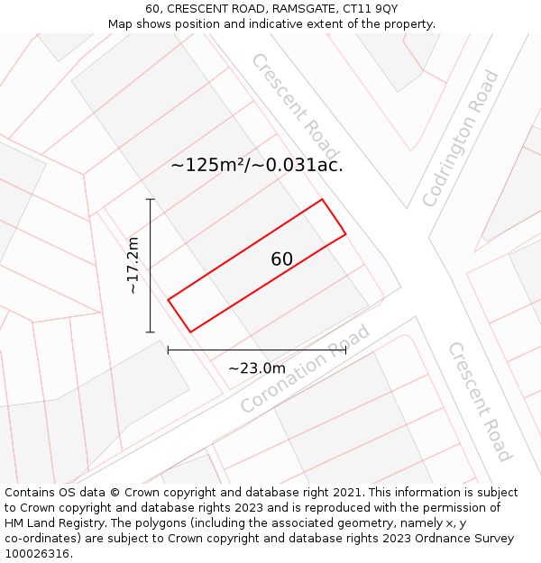 60, CRESCENT ROAD, RAMSGATE, CT11 9QY: Plot and title map