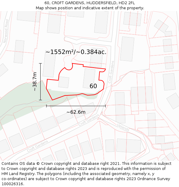 60, CROFT GARDENS, HUDDERSFIELD, HD2 2FL: Plot and title map