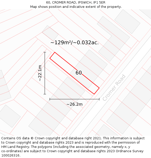 60, CROMER ROAD, IPSWICH, IP1 5ER: Plot and title map