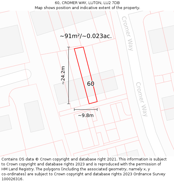 60, CROMER WAY, LUTON, LU2 7DB: Plot and title map