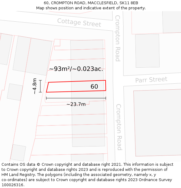 60, CROMPTON ROAD, MACCLESFIELD, SK11 8EB: Plot and title map