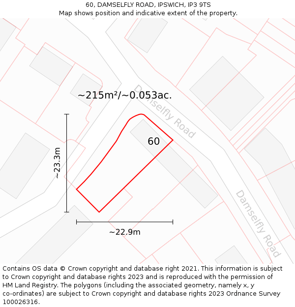 60, DAMSELFLY ROAD, IPSWICH, IP3 9TS: Plot and title map