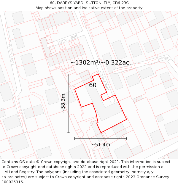 60, DARBYS YARD, SUTTON, ELY, CB6 2RS: Plot and title map