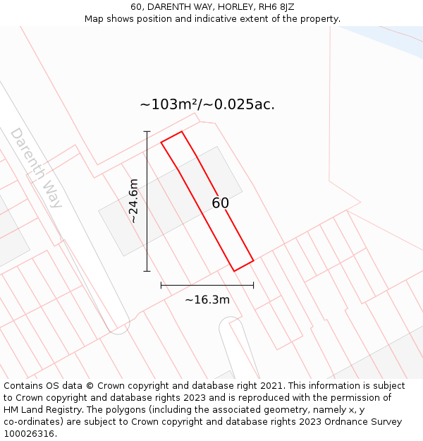 60, DARENTH WAY, HORLEY, RH6 8JZ: Plot and title map