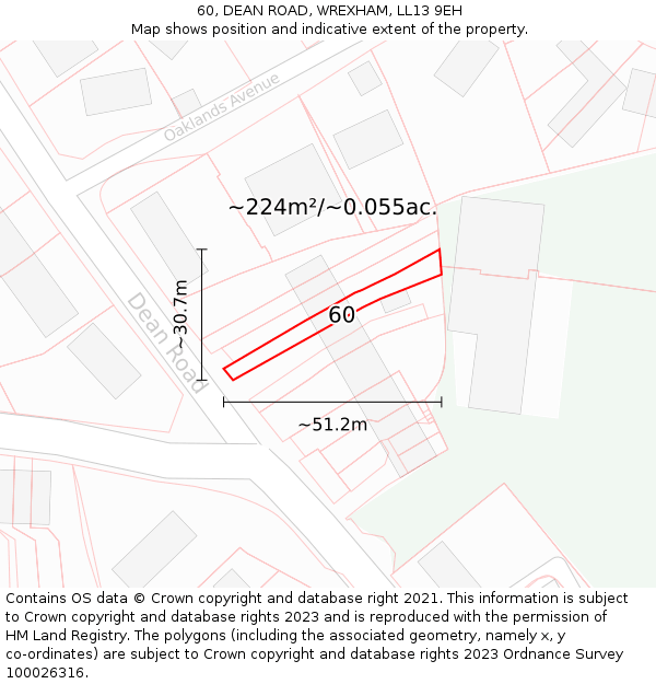 60, DEAN ROAD, WREXHAM, LL13 9EH: Plot and title map