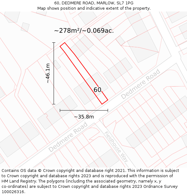 60, DEDMERE ROAD, MARLOW, SL7 1PG: Plot and title map