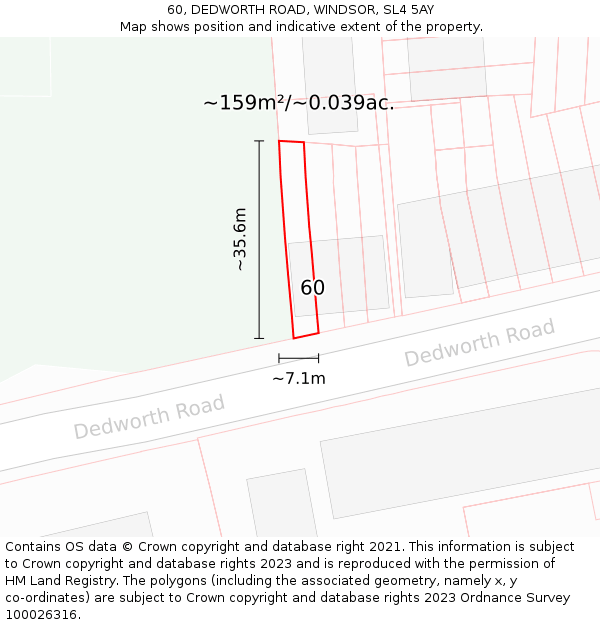 60, DEDWORTH ROAD, WINDSOR, SL4 5AY: Plot and title map