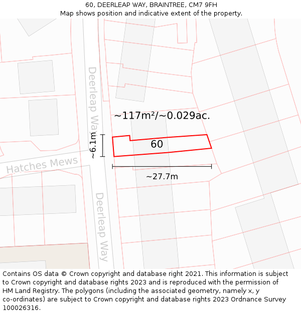 60, DEERLEAP WAY, BRAINTREE, CM7 9FH: Plot and title map