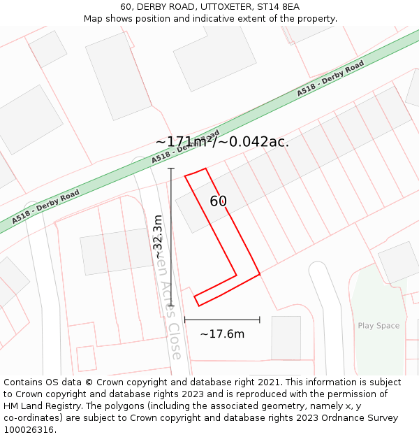 60, DERBY ROAD, UTTOXETER, ST14 8EA: Plot and title map