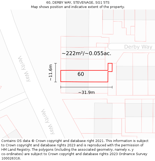 60, DERBY WAY, STEVENAGE, SG1 5TS: Plot and title map