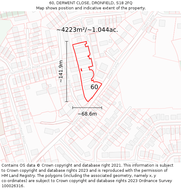 60, DERWENT CLOSE, DRONFIELD, S18 2FQ: Plot and title map