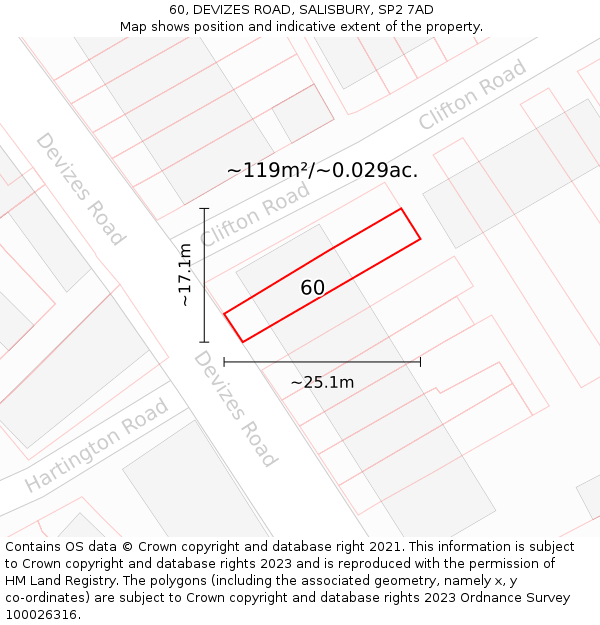 60, DEVIZES ROAD, SALISBURY, SP2 7AD: Plot and title map
