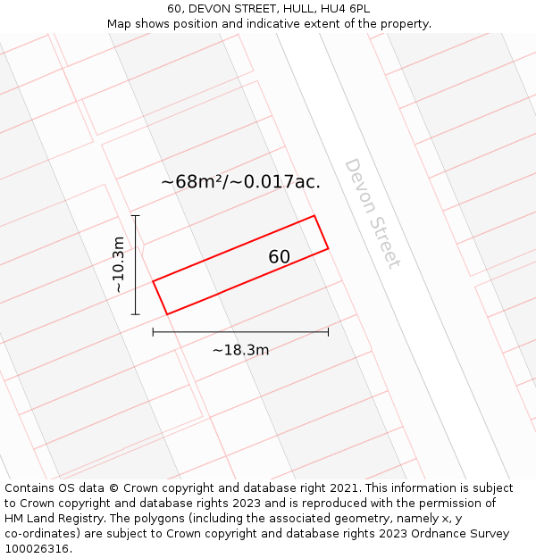 60, DEVON STREET, HULL, HU4 6PL: Plot and title map